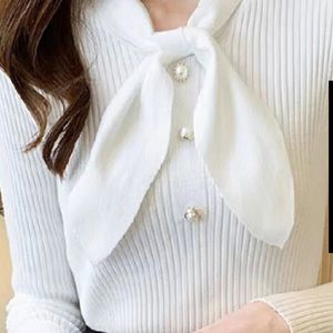 Cora Elegant Bow Tie Knitted Sweater (WHITE), small, NEW NEVER WORN